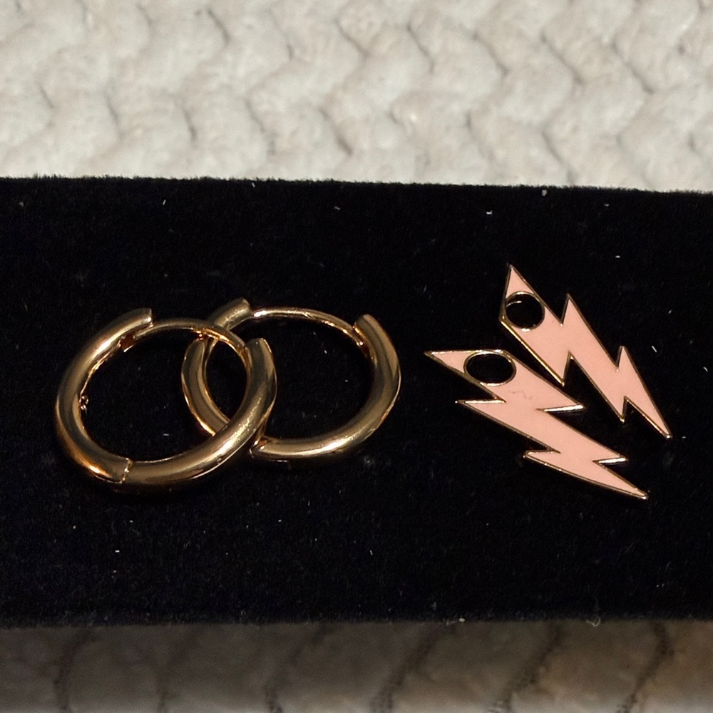 Pretty Bird Rose Gold Plated Hoop Earrings with removable Lightning Bolts